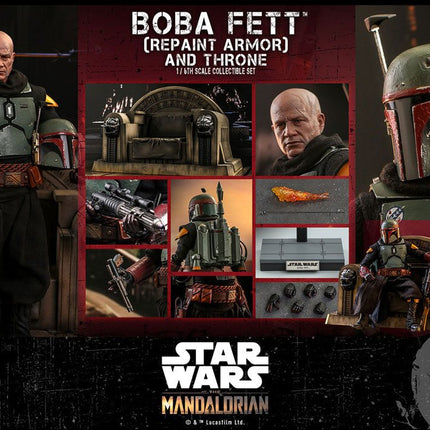 Boba Fett (przemaluj zbroję) i tron ​​Star Wars The Mandalorian Figurka 1/6 30 cm